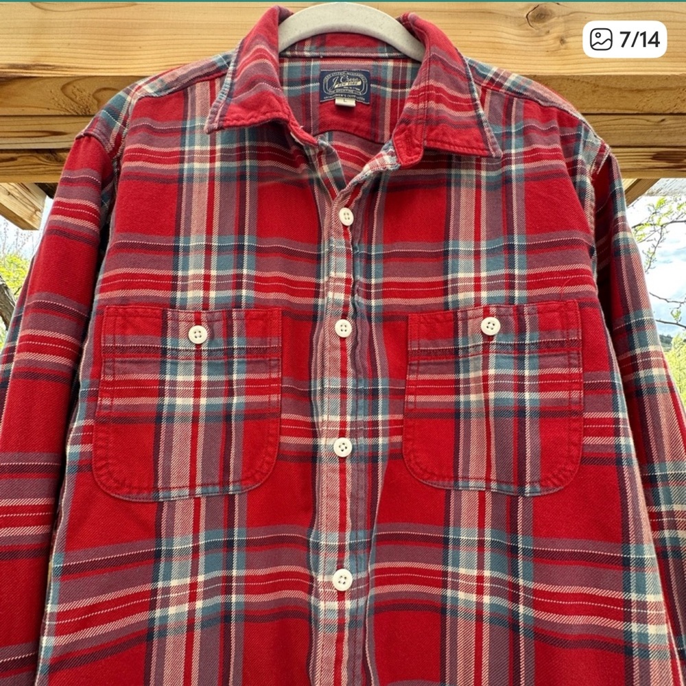 J. Crew Men's Red Plaid Flannel Shirt - Picture 13 of 15